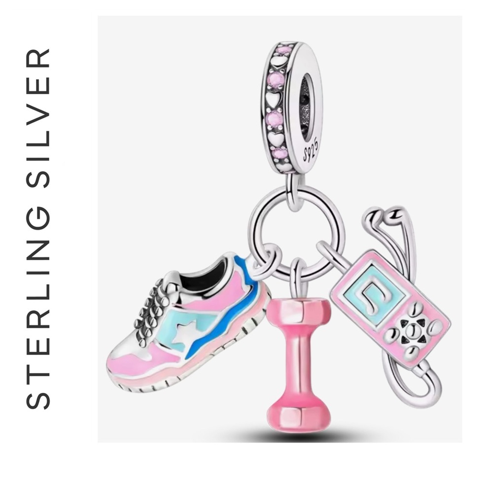 🌟 S925 Sterling Silver Triple Dangle Fitness Charm